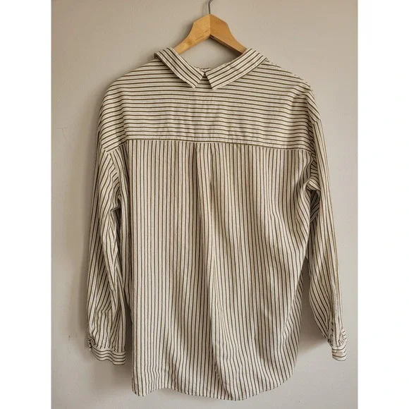 Harris Wilson Edouard Striped Button Shirt Olive Green White Viscose Cotton S - Picture 3 of 8